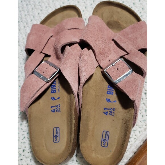 Birkenstock New w/ Box Lugano Pink Clay Suede Leather Soft Footbed Nar 41 US 10 - Picture 3 of 16